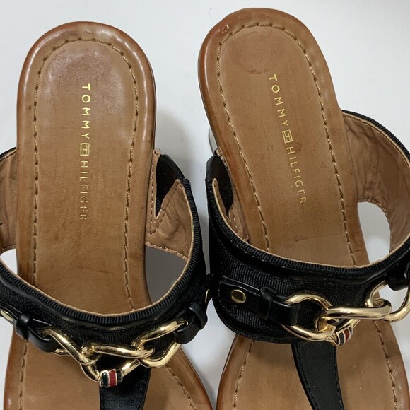 Tommy Hilfiger Thong Wedge Sandals Black 6 - Picture 10 of 13